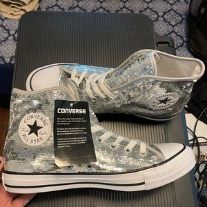 Silver Sequin Hightop Converse